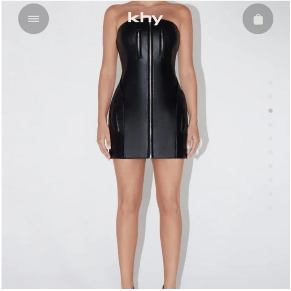 KHY NWT FAUX LEATHER STRAPLESS MINI DRESS - S